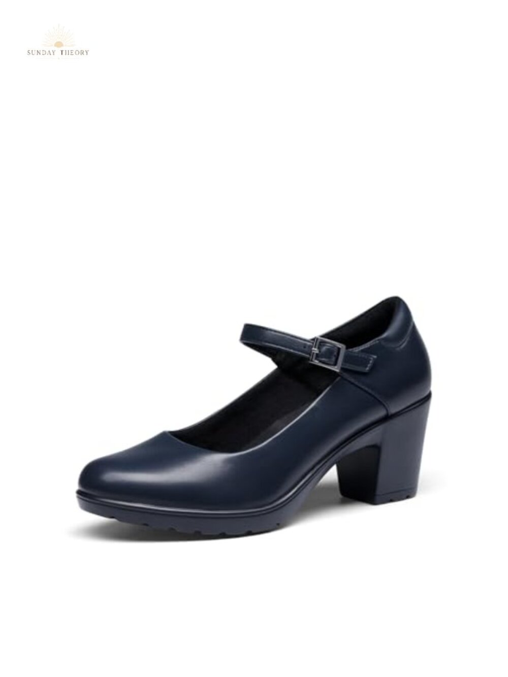 Mary Jane Heels Faux Leather Block Heel Ankle Strap Workwear Pumps